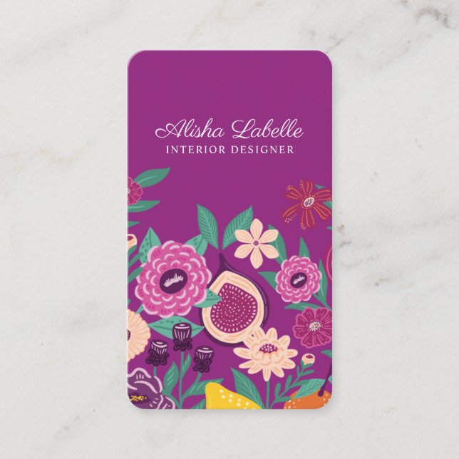 Tarjeta De Visita Fruta tropical y flores silvestres rosa botánico (Anverso)