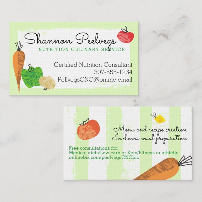 Tarjeta De Visita Fruta vegetal saludable chef nutricionista  (Anverso / Reverso)