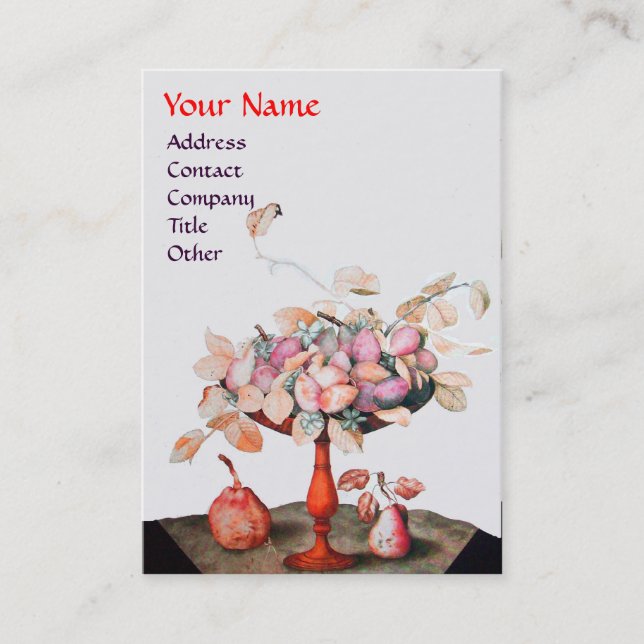 TARJETA DE VISITA FRUTAS DE TEMPORADA, FLORES, DEJA PERLAS MONOGRAMA (Anverso)