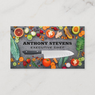 Tarjeta De Visita Frutas y hortalizas en la mesa   Chef Knife