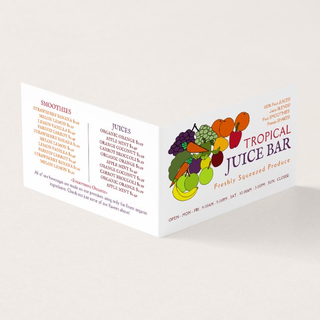 Tarjeta De Visita Frutas y verduras, barra de zumos, detalles (Exterior)