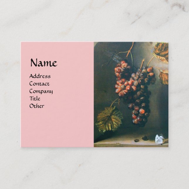 Tarjeta De Visita FRUTOS DE TEMPORADA, Uvas rojas colgadas, Mariposa (Anverso)