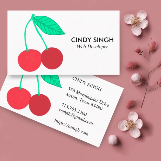 Tarjeta De Visita FRUTOS FRESCOS: cerezas ilustradas (Cute cherries illustration on this custom business card)