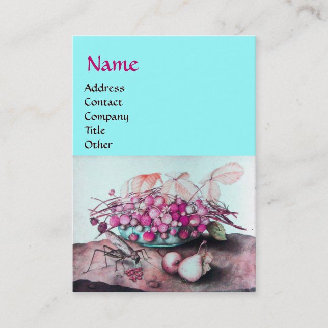 Tarjeta De Visita FRUTOS Y FRESCOS DE TEMPORADA, PILAS Azul rosado (Anverso)