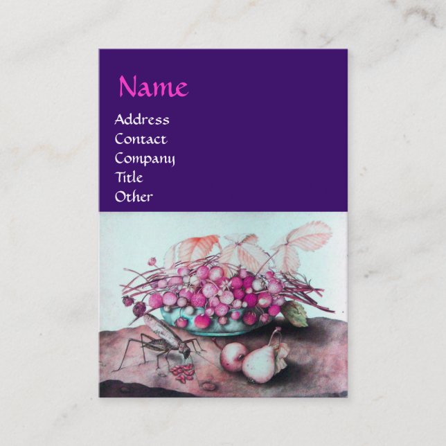Tarjeta De Visita FRUTOS Y FRESCOS DE TEMPORADA, PILAS Púrpura Rosa (Anverso)
