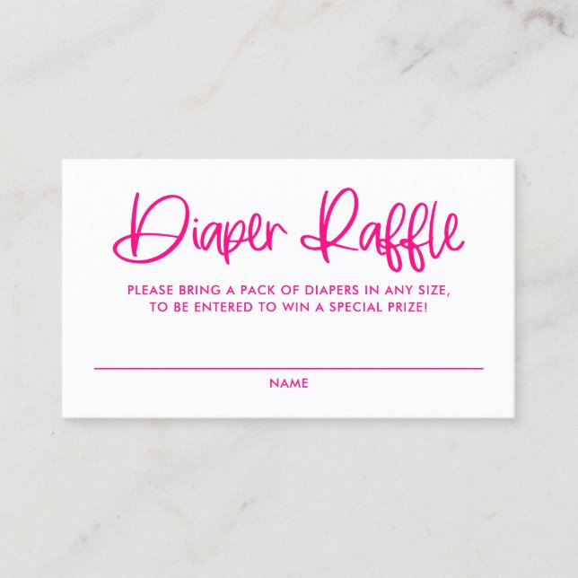 Tarjeta De Visita Fuchsia Cute moderna caligrafía Diaper Raffle Card (Anverso)