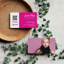 Tarjeta De Visita Fuchsia Rosa QR Código Foto Iconos de medios socia