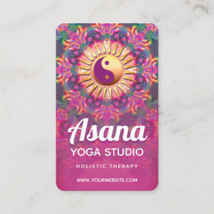 Tarjeta De Visita Fuchsia rosa y verde Mandala equilibrio yoga nueva