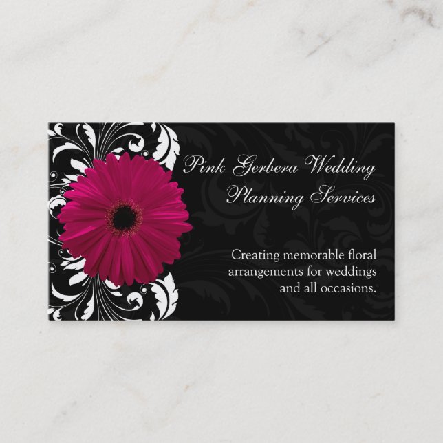 Tarjeta De Visita Fuchsia Scroll Gerbera Daisy con negro y blanco (Anverso)