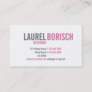 Tarjeta de visita fucsia blanca femenina moderna