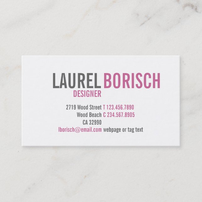 Tarjeta de visita fucsia blanca femenina moderna (Anverso)
