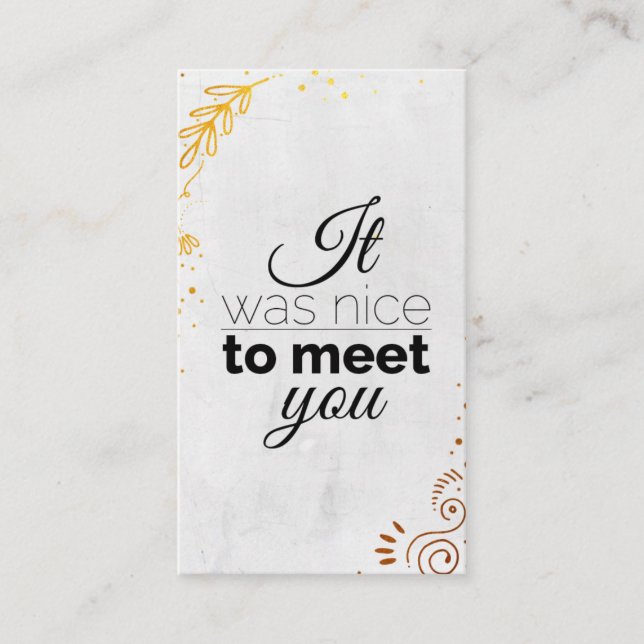 Tarjeta De Visita ¡Fue un placer conocerte! Ornamentos de oro (Anverso)