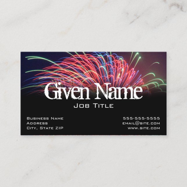 Tarjeta De Visita Fuegos Artificiales Negro (Anverso)