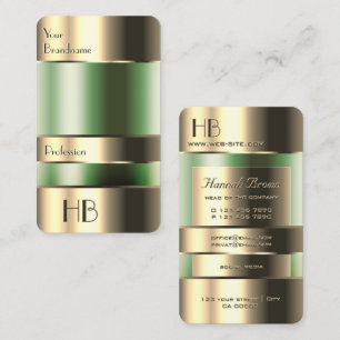 Tarjeta De Visita Fuente de grabado de tinta verde dorada con inicia