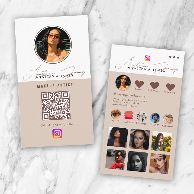 Tarjeta De Visita Fuente de la foto del influenciador Medios sociale (Influencer Photo Feed Social Media QR Code Neutral Business Card)
