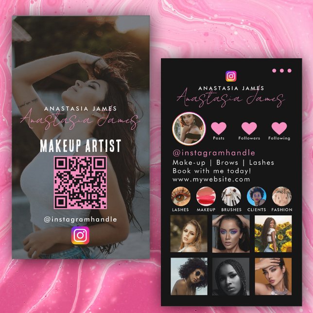 Tarjeta De Visita Fuente fotográfica Influencer Grid Red social Rosa (Photo Feed Influencer Grid Social Media Pink Business Card)