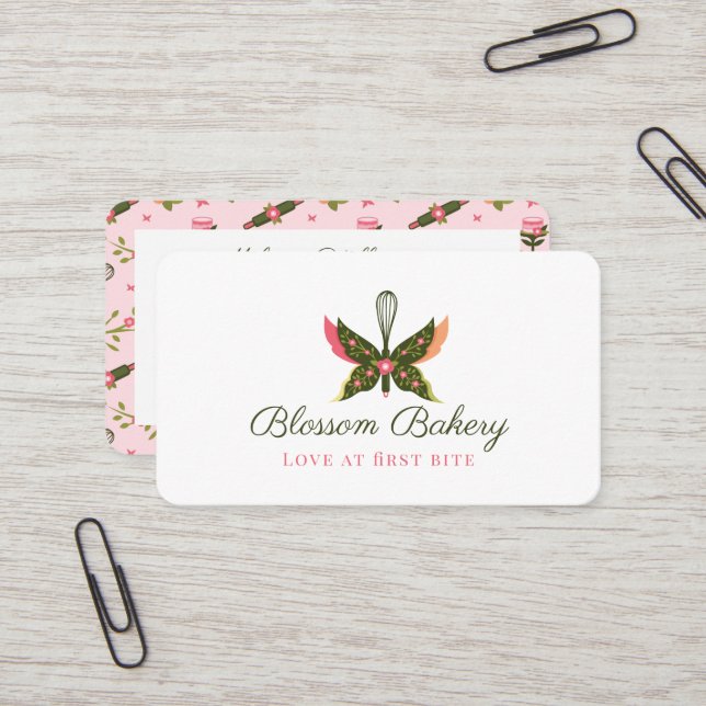 Tarjeta De Visita Fun Butterfly Blossom Floral Garden Bakery Whisk (Anverso/Reverso In Situ)