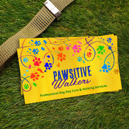 Tarjeta De Visita Fun Colorful Paw prints amp - Perro Walker