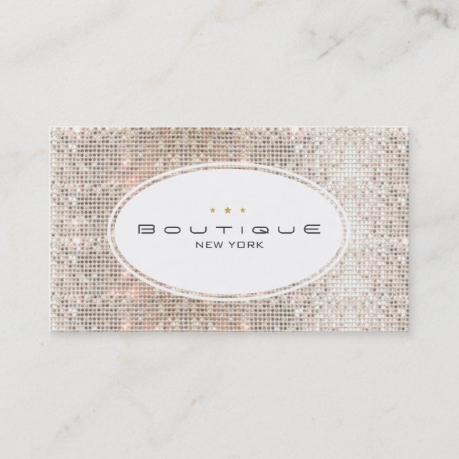 Tarjeta De Visita Fun & Cute Fashion Boutique Faux Silver Sequins (Anverso)