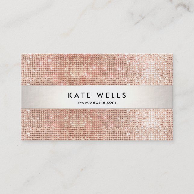 Tarjeta De Visita Fun Modern Faux Rosa Gold Sequin (Anverso)
