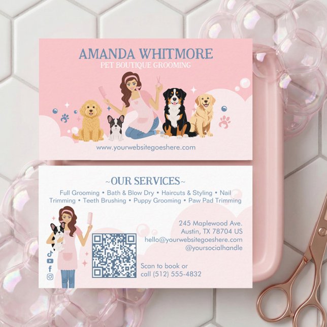 Tarjeta De Visita Fun Pampered Pet Dog Groomer Professional Stylist (Fun Pampered Pet Dog Groomer Professional Stylist Business Card)