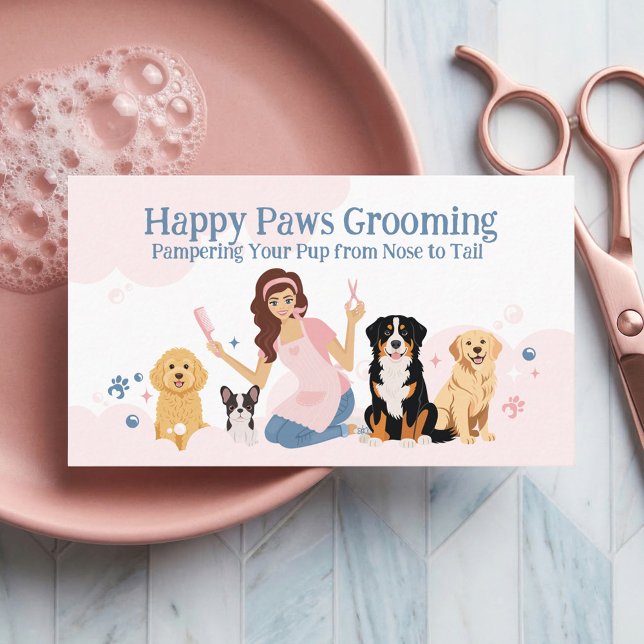 Tarjeta De Visita Fun Pampered Pet Dog Groomer Professional Stylist  (Fun Pampered Pet Dog Groomer Professional Stylist Business Card)
