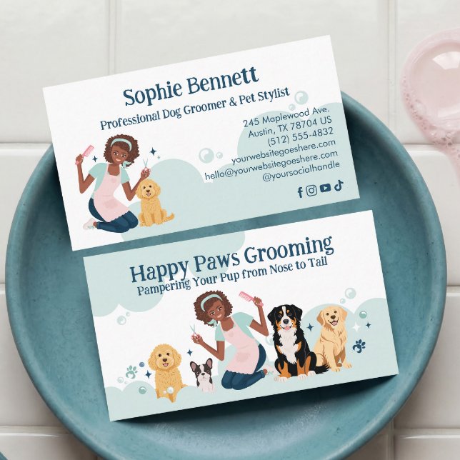 Tarjeta De Visita Fun Pampered Pet Dog Groomer Professional Stylist  (Fun Pampered Pet Dog Groomer Professional Stylist Business Card)
