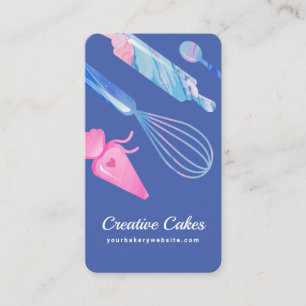 Tarjeta De Visita Fun Pink Blue Marble Bakery Herramientas y Utensis