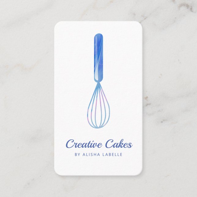Tarjeta De Visita Fun Pink Blue Marble Bakery Whisk White (Anverso)
