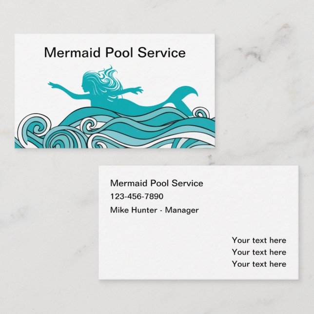 Tarjeta De Visita Fun Trendy Pool Service (Anverso / Reverso)