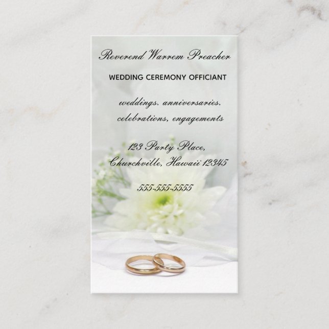 Tarjeta De Visita Funcionario Editable Rings and Flower Boda (Anverso)