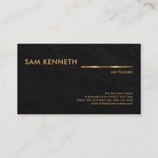 Tarjeta De Visita Fundador de Black Granite Texture Faux Gold Line
