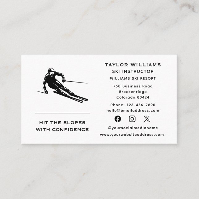 Tarjeta De Visita Fundador de esquiadores entrenador de esquí instru (Anverso)