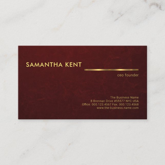 Tarjeta De Visita Fundador de Red Grunge Texture Faux Gold Line (Anverso)