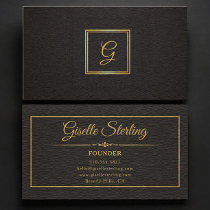 Tarjeta De Visita Fundador Monograma Dorado Negro Profesional
