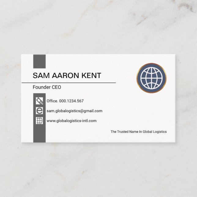 Tarjeta De Visita Fundador Retro Gray Stripe Icons (Anverso)