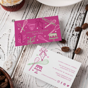 Tarjeta De Visita Fundido y colorido ladrido y cocina Utensil rosa