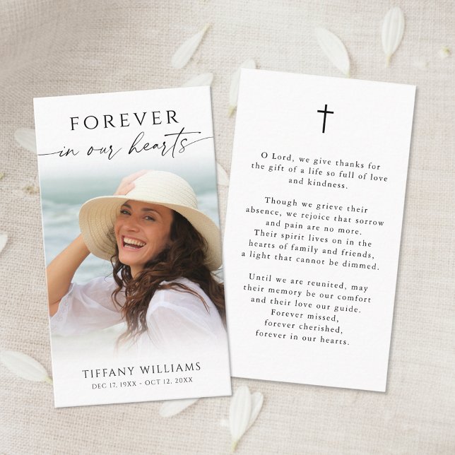 Tarjeta De Visita Funeral Cross Photo Forever Hearts Prayer Card (Subido por el creador)