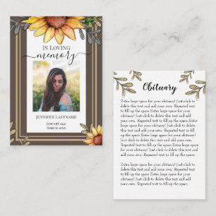 Tarjeta De Visita Funeral de la foto simple de girasol