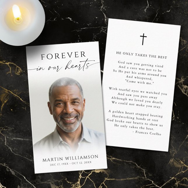 Tarjeta De Visita Funeral Forever Hearts Photo Cross Prayer Card (Subido por el creador)
