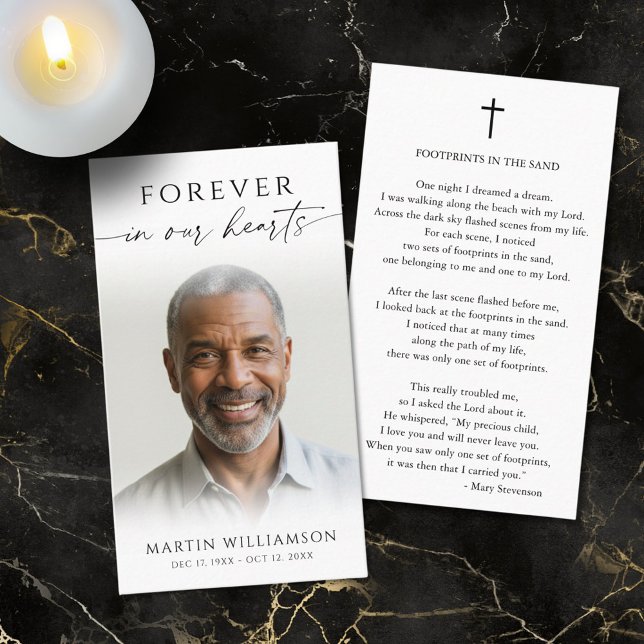 Tarjeta De Visita Funeral Forever Hearts Photo Cross Prayer Card (Subido por el creador)