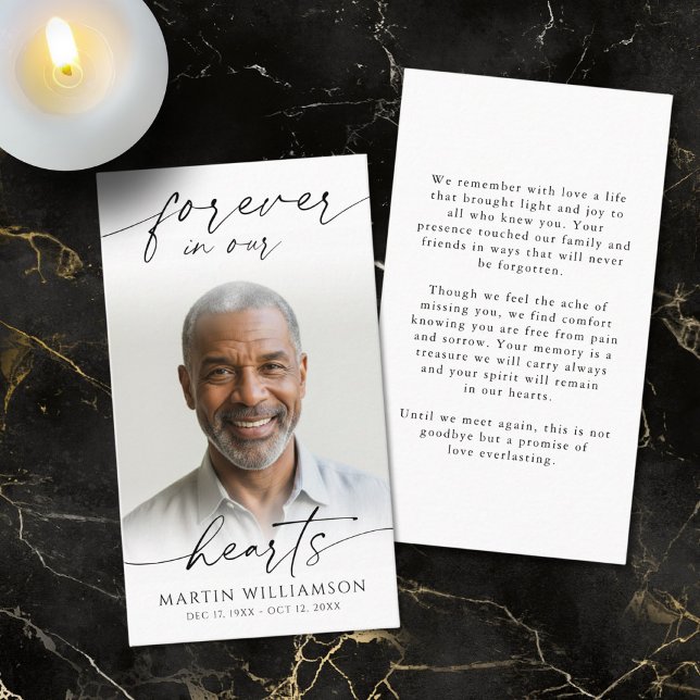 Tarjeta De Visita Funeral Forever Hearts Photo Modern Prayer Card (Subido por el creador)
