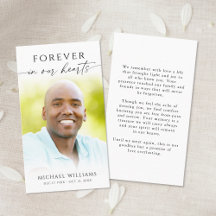 Funeral Forever In Our Hearts Photo Prayer Card