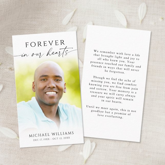 Tarjeta De Visita Funeral Forever In Our Hearts Photo Prayer Card (Subido por el creador)