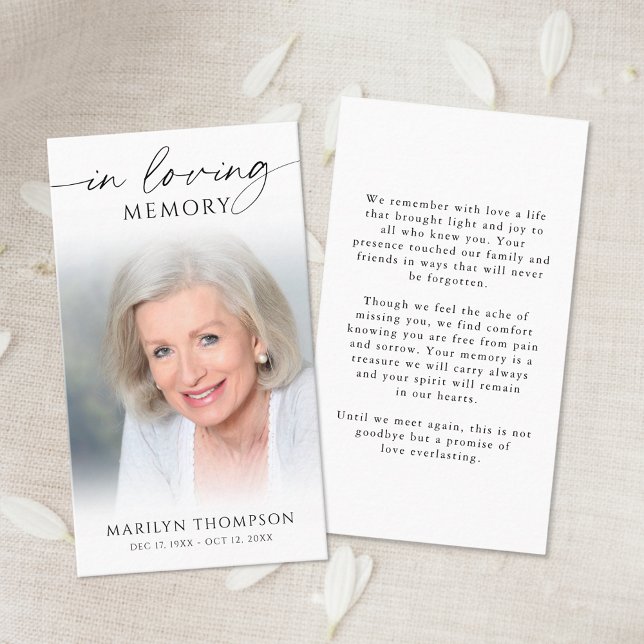 Tarjeta De Visita Funeral In Loving Memory Photo Prayer Card (Subido por el creador)