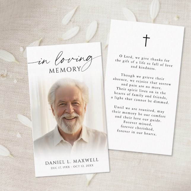 Tarjeta De Visita Funeral Photo Cross In Loving Memory Prayer Card (Subido por el creador)