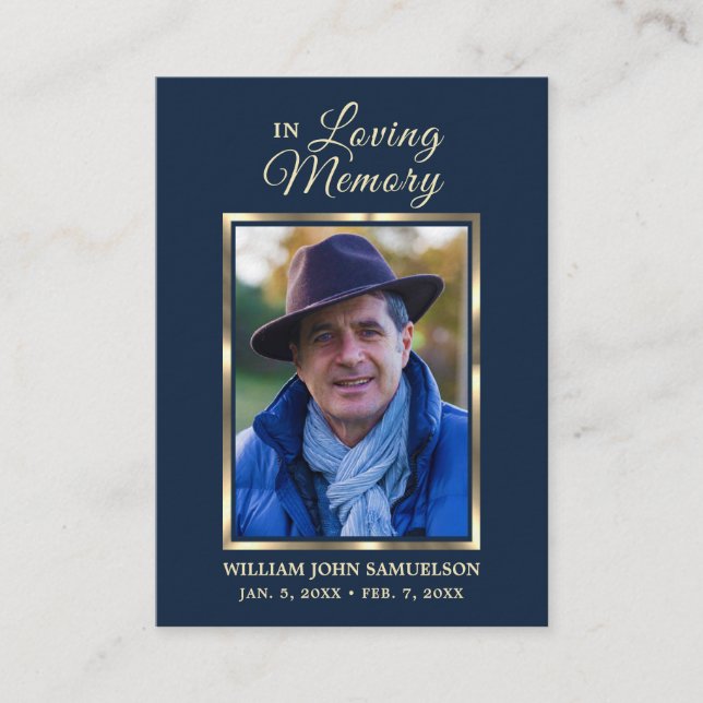 Tarjeta De Visita FUNERAL PRAYER GRACIAS FOTO Azul oscuro (Anverso)