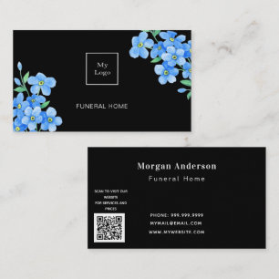 Tarjeta De Visita Funeral servicio doméstico código QR floral azul n