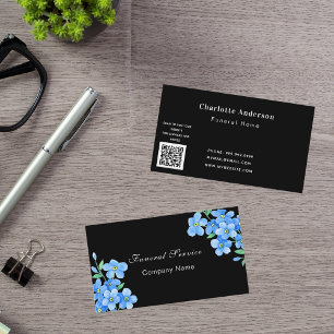 Tarjeta De Visita Funeral servicio doméstico código QR floral azul n