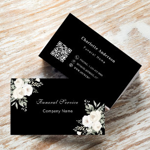 Tarjeta De Visita Funeral servicio doméstico florales blancas negras